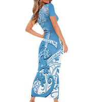 Personalised New Zealand Autism Awareness Short Sleeve Bodycon Dress NZ Fern With Maori Koru Lizard