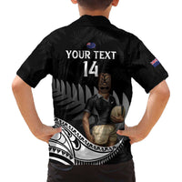Custom New Zealand Silver Fern Rugby Family Matching Off Shoulder Short Dress and Hawaiian Shirt 2024 Aotearoa Maori Mascot Go All Black
