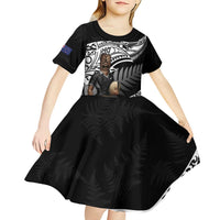 Custom New Zealand Silver Fern Rugby Kid Short Sleeve Dress 2024 Aotearoa Maori Mascot Go All Black