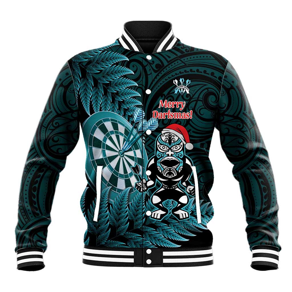 Personalised New Zealand Darts Christmas Baseball Jacket Maori Fern Merry Dartsmas - Polynesian Pride