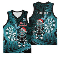 Personalised New Zealand Darts Christmas Basketball Jersey Maori Fern Merry Dartsmas - Polynesian Pride