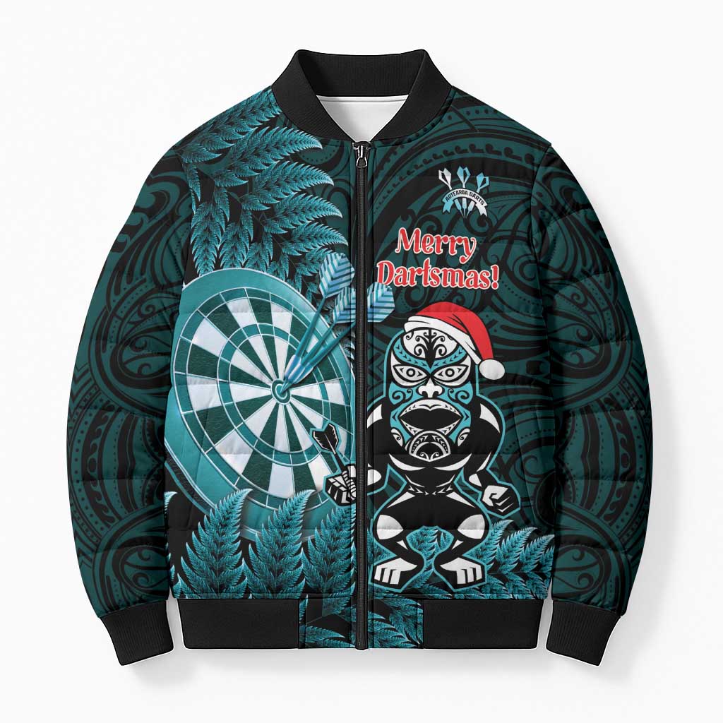 Personalised New Zealand Darts Christmas Bomber Puffer Jacket Maori Fern Merry Dartsmas - Polynesian Pride