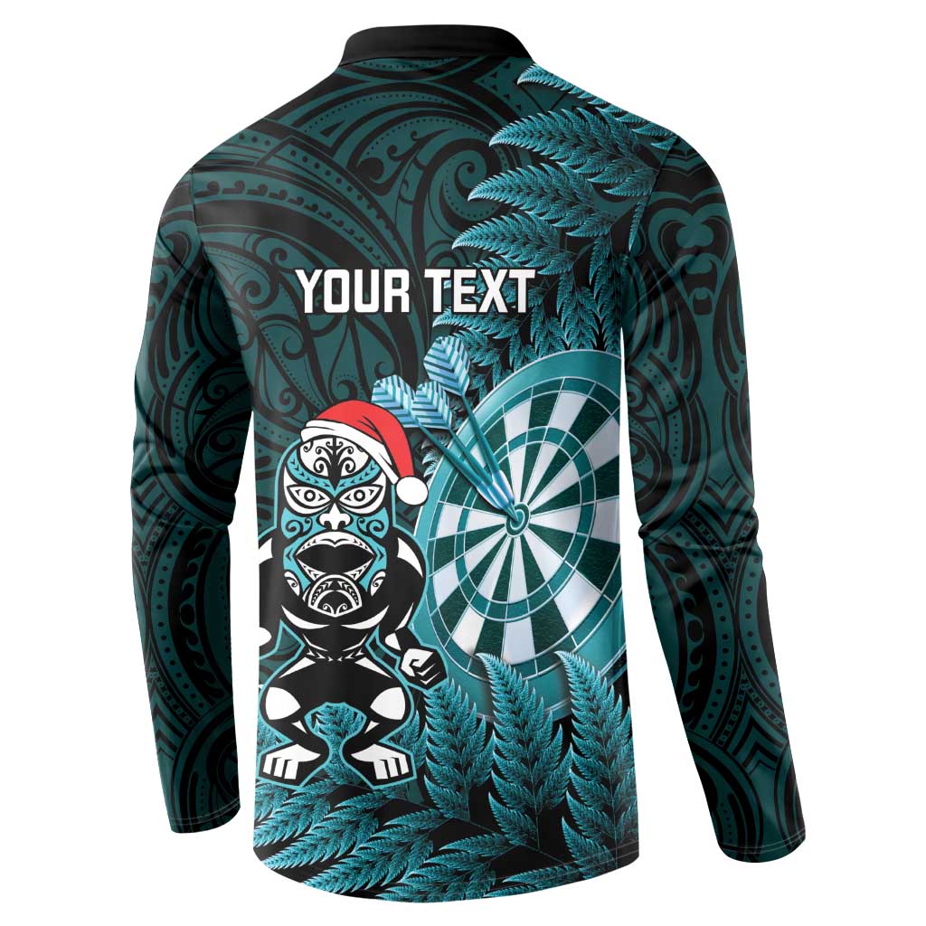 Personalised New Zealand Darts Christmas Button Sweatshirt Maori Fern Merry Dartsmas - Polynesian Pride