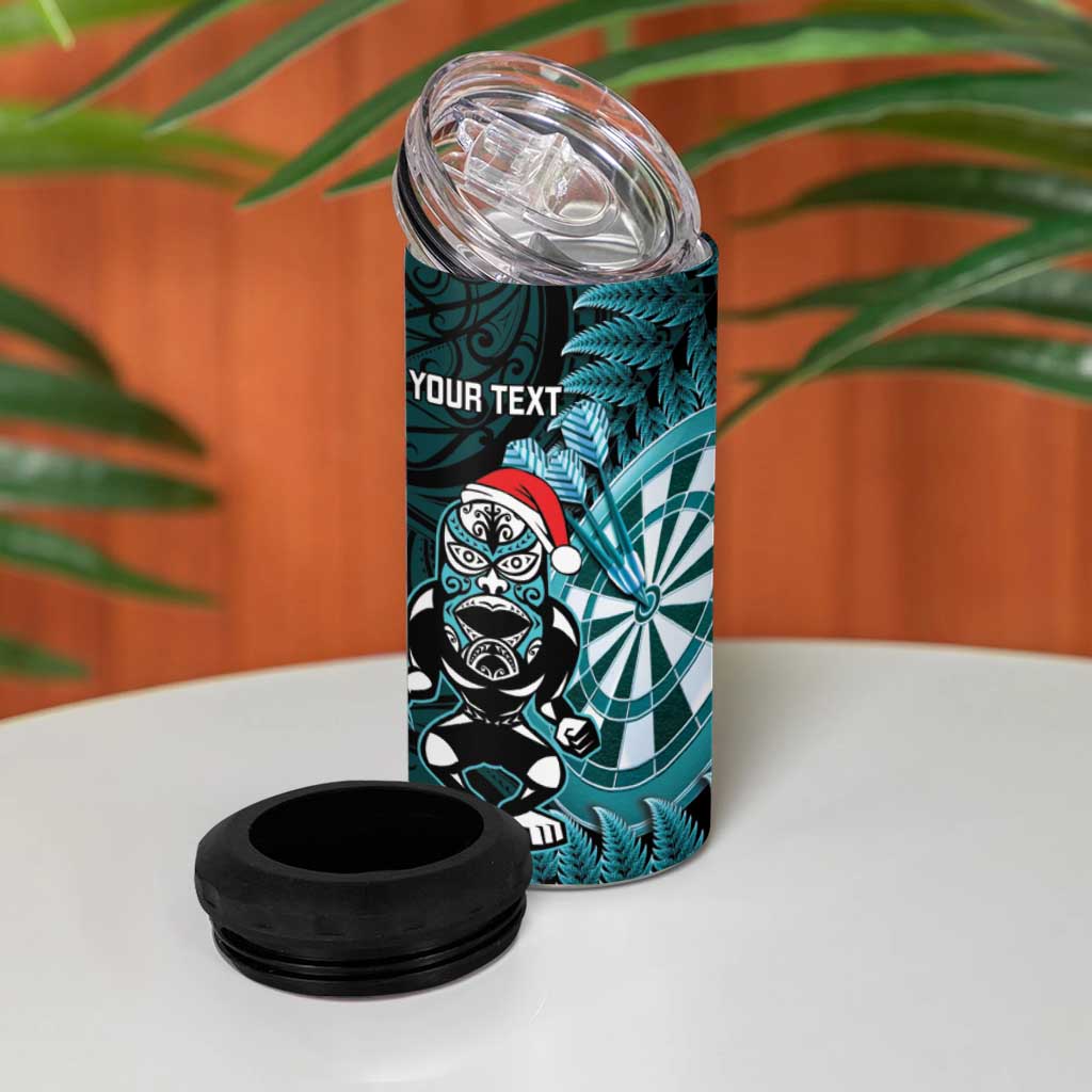 Personalised New Zealand Darts Christmas 4 in 1 Can Cooler Tumbler Maori Fern Merry Dartsmas - Polynesian Pride