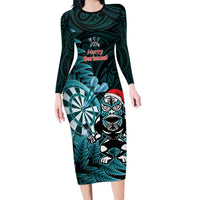 Personalised New Zealand Darts Christmas Family Matching Long Sleeve Bodycon Dress and Hawaiian Shirt Maori Fern Merry Dartsmas - Polynesian Pride