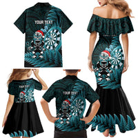 Personalised New Zealand Darts Christmas Family Matching Mermaid Dress and Hawaiian Shirt Maori Fern Merry Dartsmas - Polynesian Pride