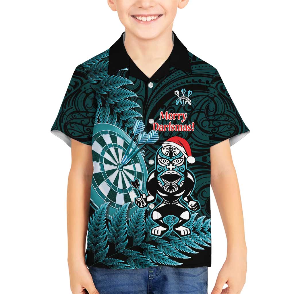Personalised New Zealand Darts Christmas Family Matching Off Shoulder Maxi Dress and Hawaiian Shirt Maori Fern Merry Dartsmas - Polynesian Pride