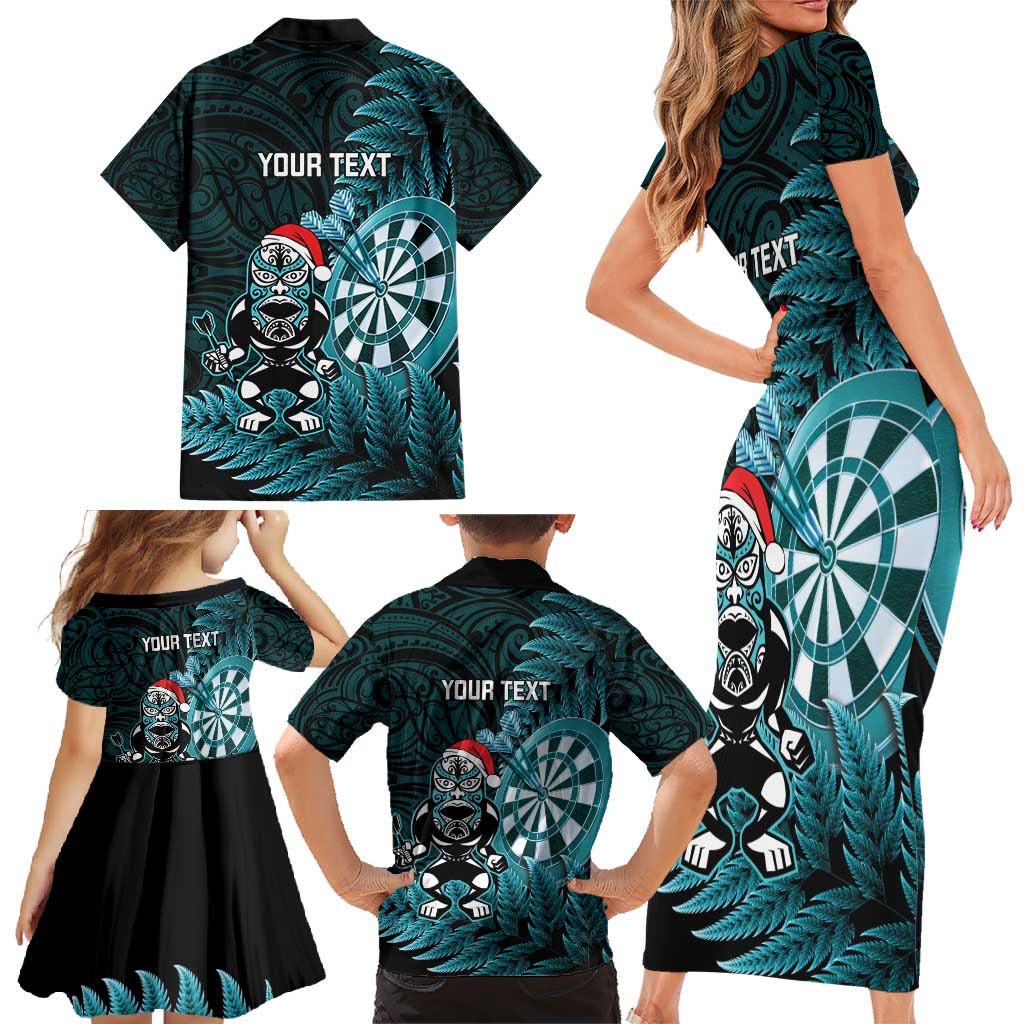 Personalised New Zealand Darts Christmas Family Matching Short Sleeve Bodycon Dress and Hawaiian Shirt Maori Fern Merry Dartsmas - Polynesian Pride
