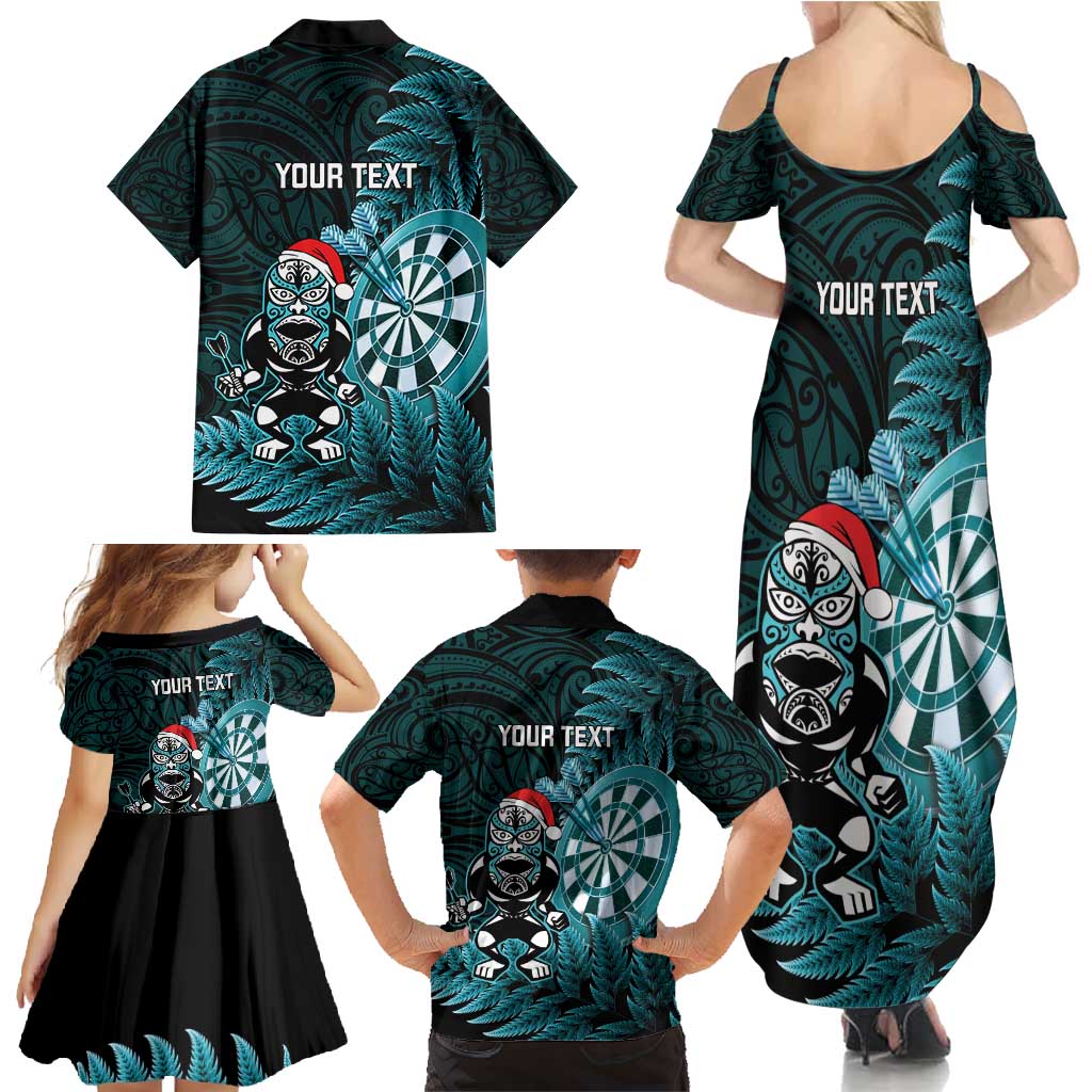 Personalised New Zealand Darts Christmas Family Matching Summer Maxi Dress and Hawaiian Shirt Maori Fern Merry Dartsmas - Polynesian Pride