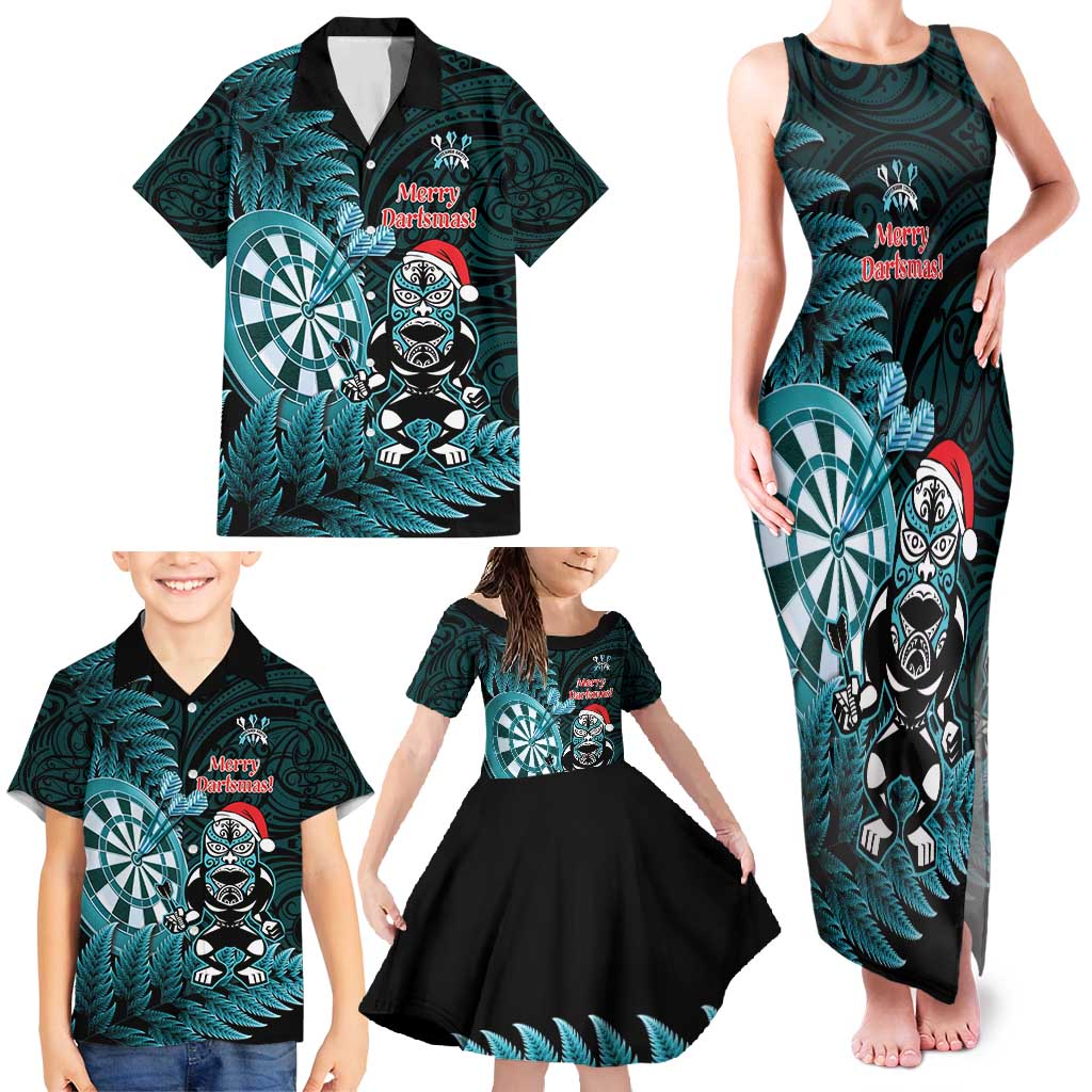 Personalised New Zealand Darts Christmas Family Matching Tank Maxi Dress and Hawaiian Shirt Maori Fern Merry Dartsmas - Polynesian Pride