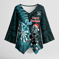 Personalised New Zealand Darts Christmas Kimono Sleeve Blouse Maori Fern Merry Dartsmas - Polynesian Pride