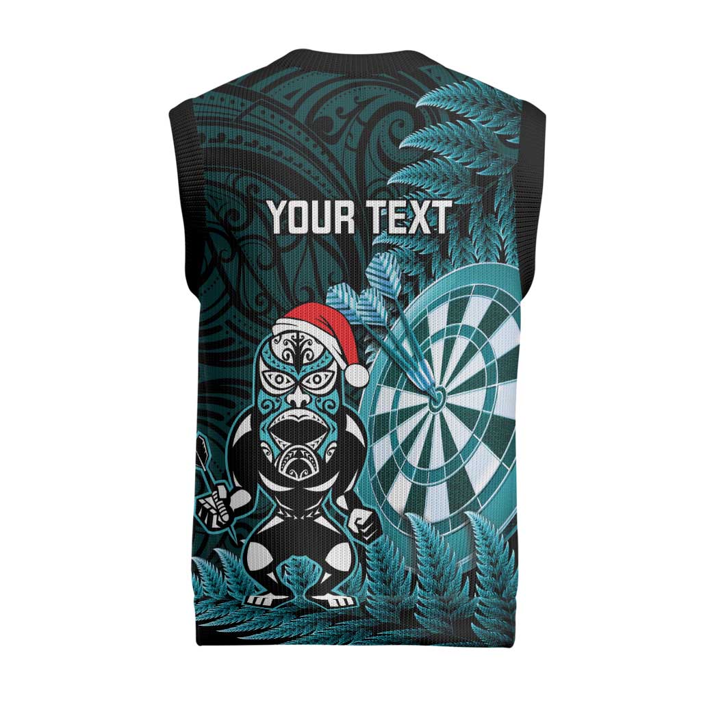 Personalised New Zealand Darts Christmas Knitted V-Neck Vest Maori Fern Merry Dartsmas - Polynesian Pride