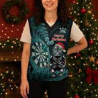 Personalised New Zealand Darts Christmas Knitted V-Neck Vest Maori Fern Merry Dartsmas - Polynesian Pride