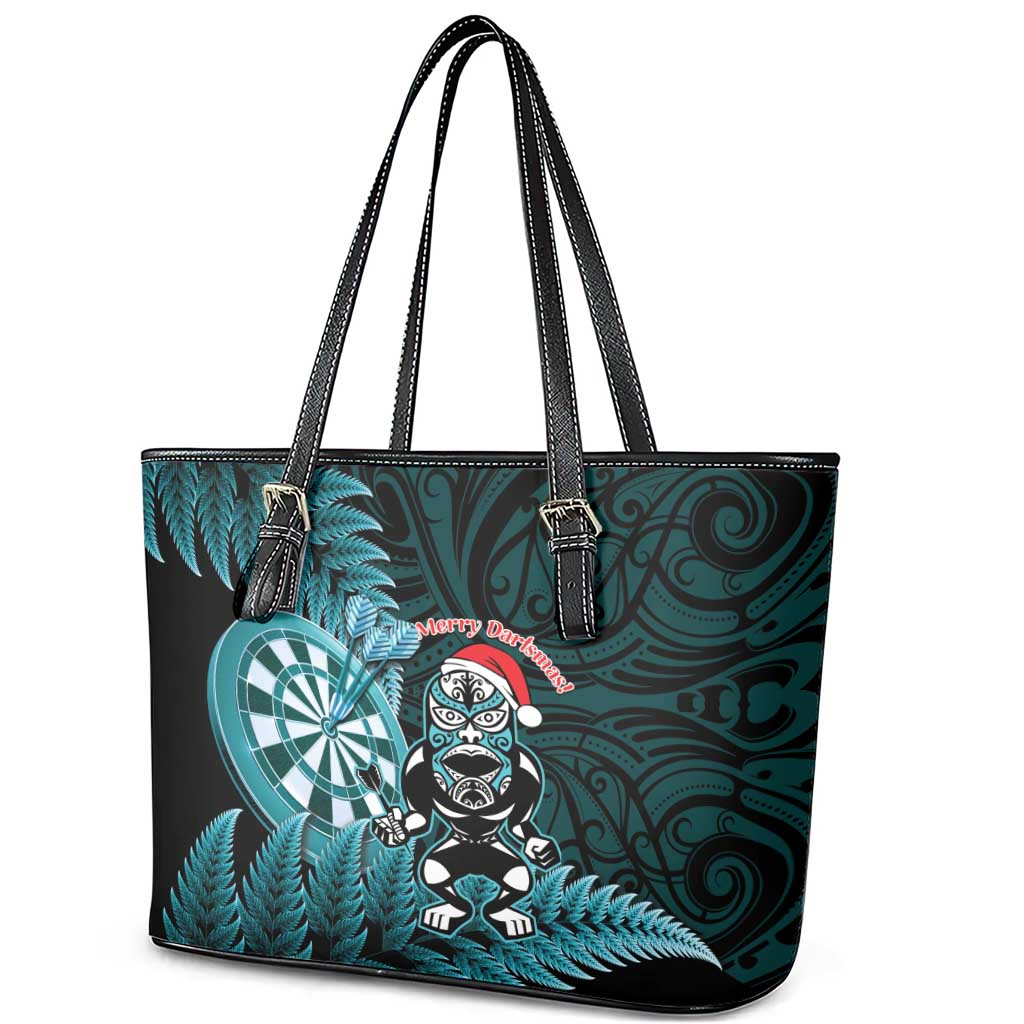 New Zealand Darts Christmas Leather Tote Bag Maori Fern Merry Dartsmas - Polynesian Pride