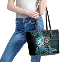 New Zealand Darts Christmas Leather Tote Bag Maori Fern Merry Dartsmas - Polynesian Pride