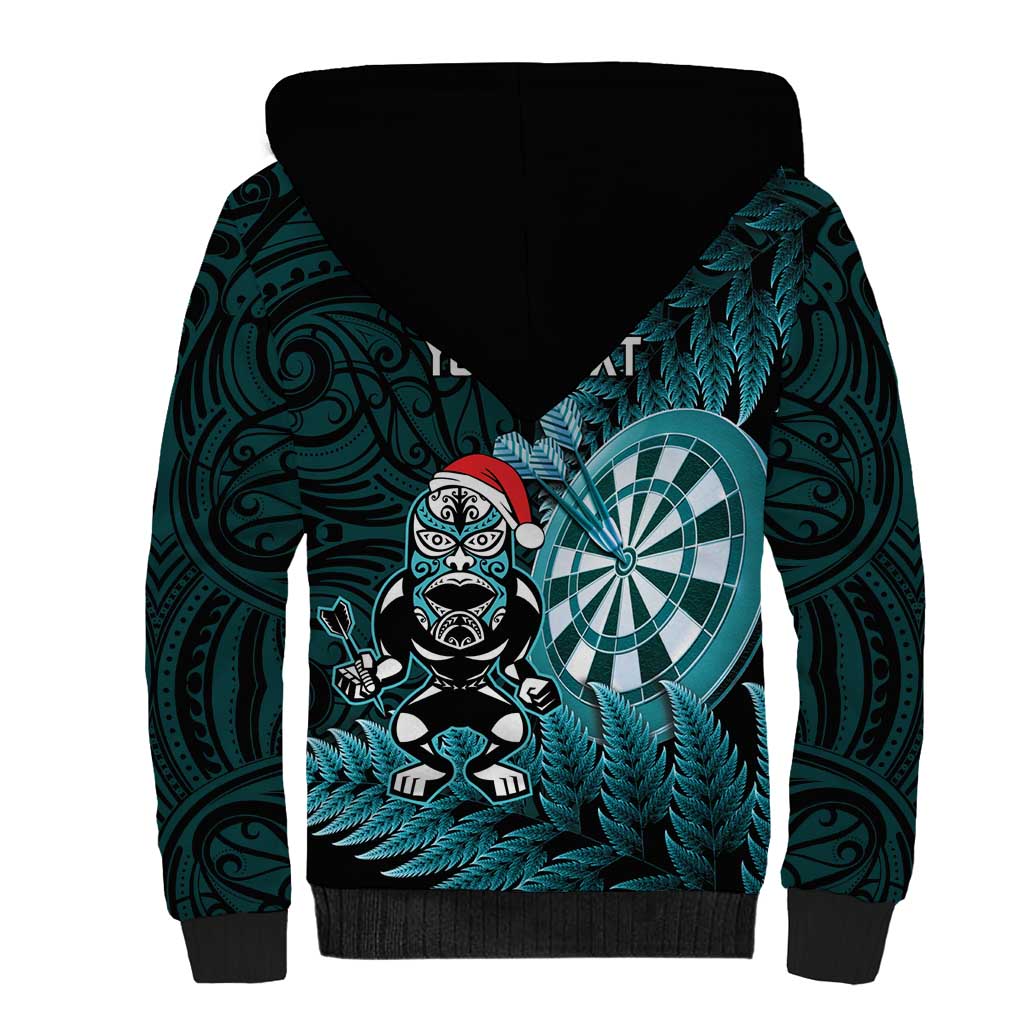 Personalised New Zealand Darts Christmas Sherpa Hoodie Maori Fern Merry Dartsmas - Polynesian Pride