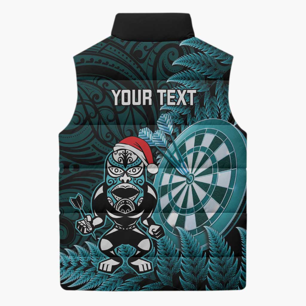 Personalised New Zealand Darts Christmas Sleeveless Puffer Jacket Maori Fern Merry Dartsmas - Polynesian Pride