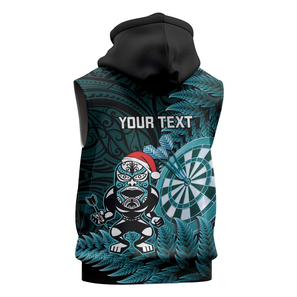 Personalised New Zealand Darts Christmas Sleeveless Zip Hoodie Maori Fern Merry Dartsmas - Polynesian Pride