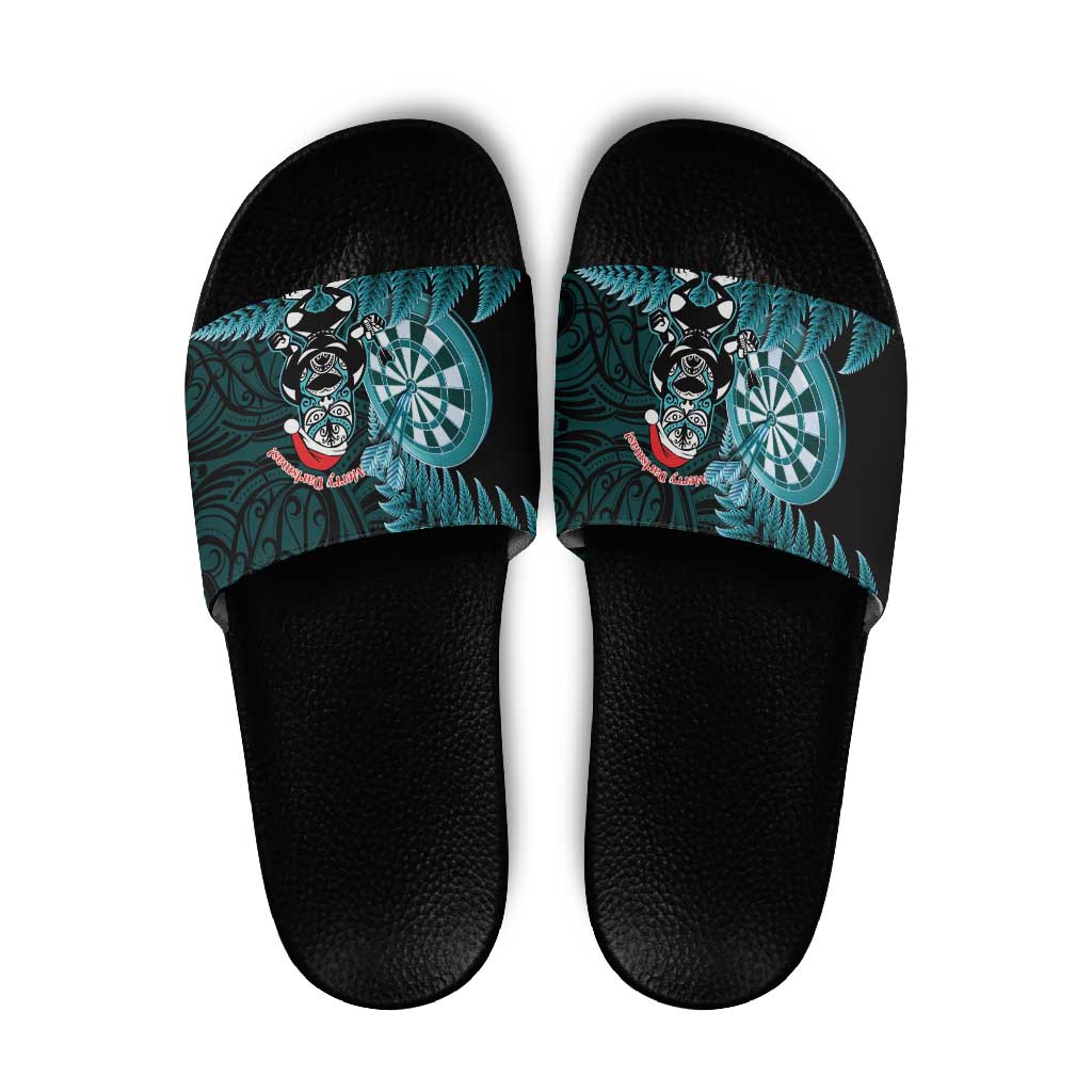 New Zealand Darts Christmas Slide Sandals Maori Fern Merry Dartsmas - Polynesian Pride