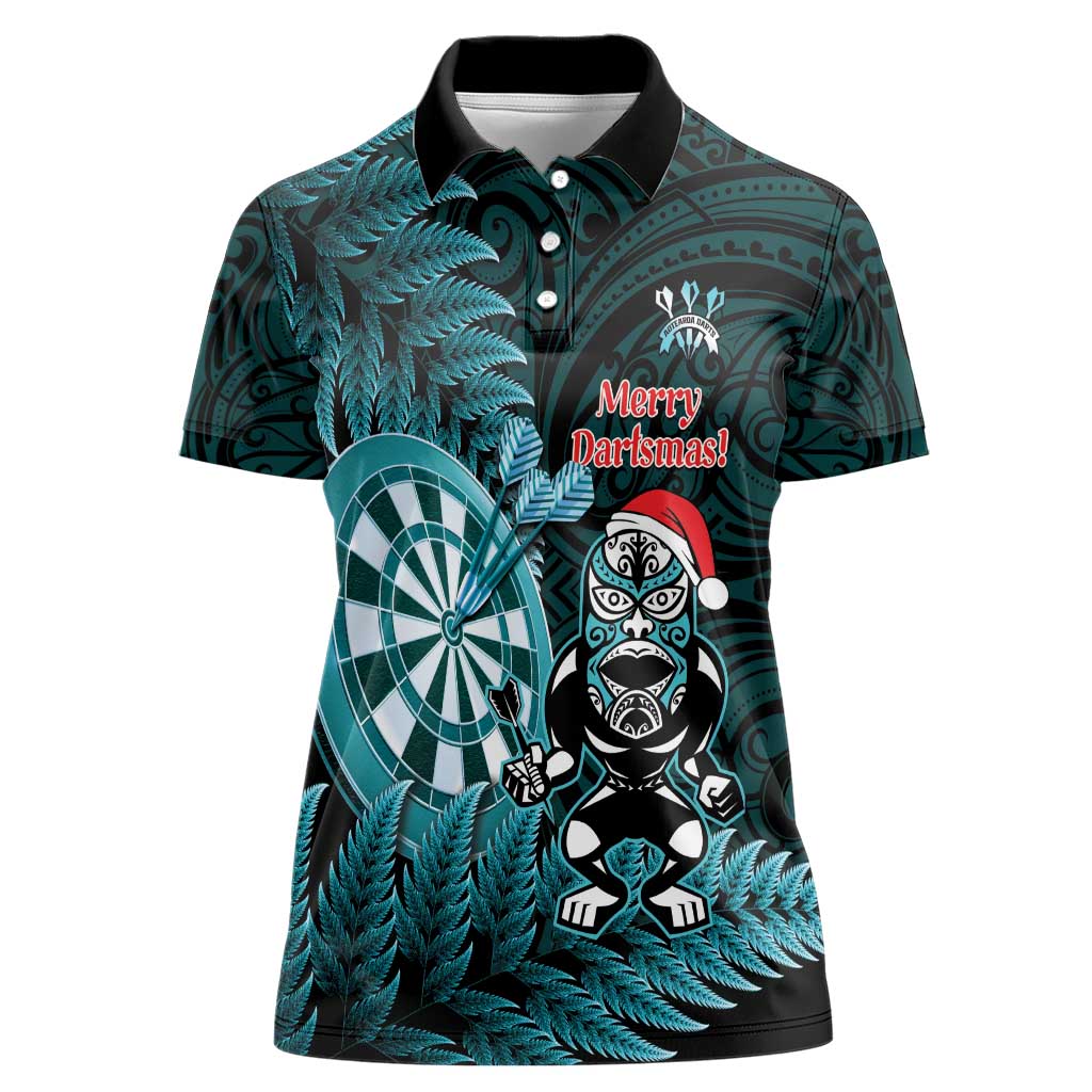 Personalised New Zealand Darts Christmas Women Polo Shirt Maori Fern Merry Dartsmas - Polynesian Pride