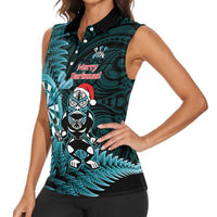 Personalised New Zealand Darts Christmas Women Sleeveless Polo Shirt Maori Fern Merry Dartsmas - Polynesian Pride