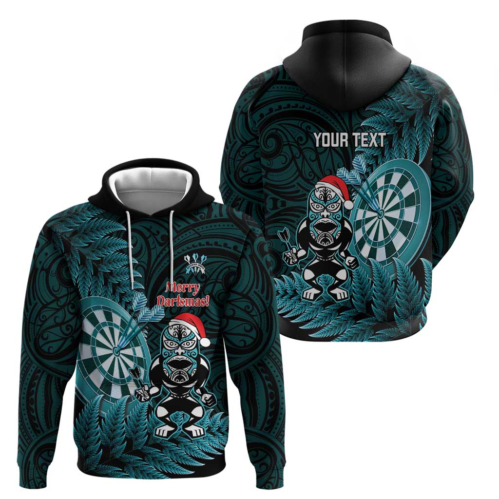 Personalised New Zealand Darts Christmas Zip Hoodie Maori Fern Merry Dartsmas - Polynesian Pride