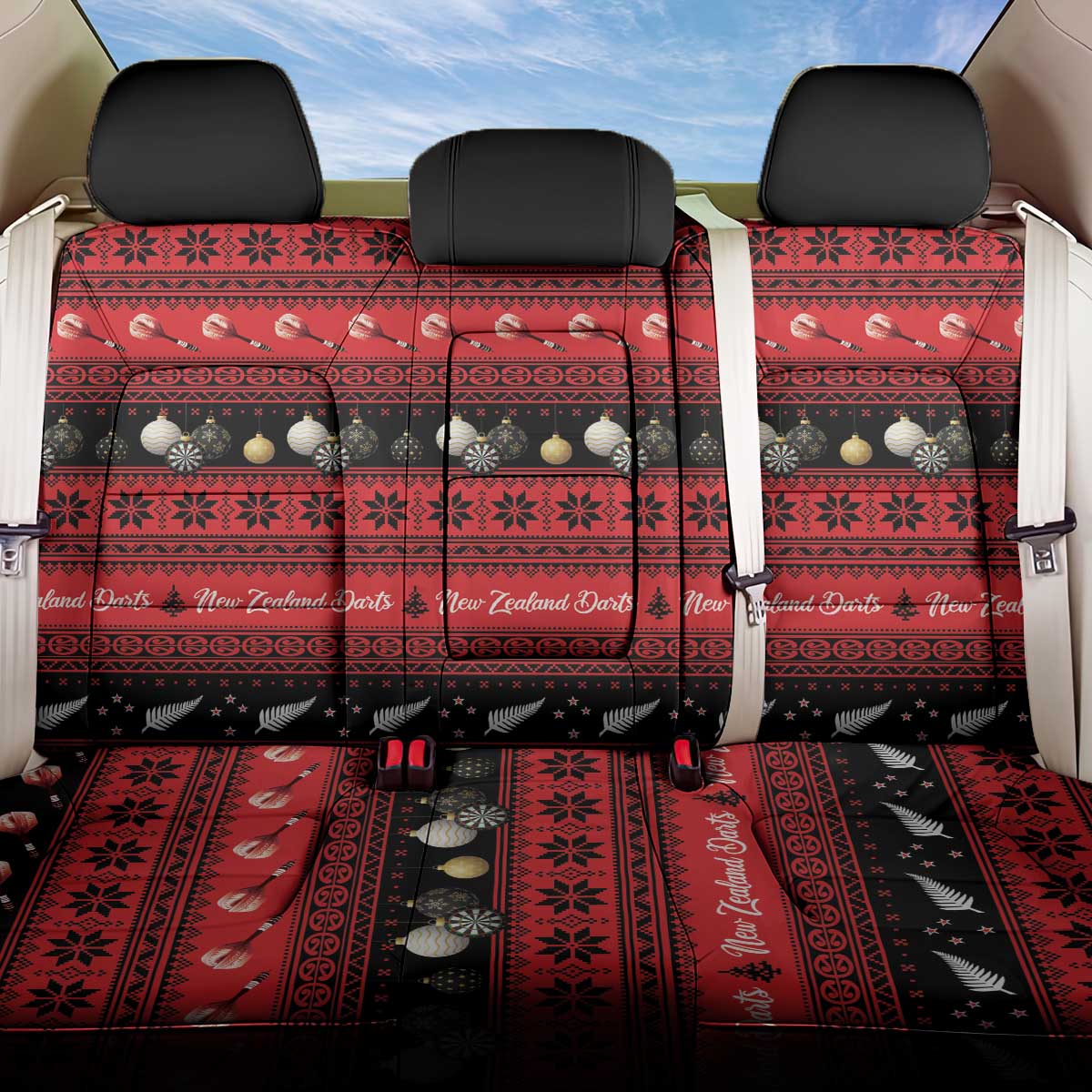New Zealand Darts Christmas Back Car Seat Cover Merry Xmas Aotearoa Maori Red - Polynesian Pride