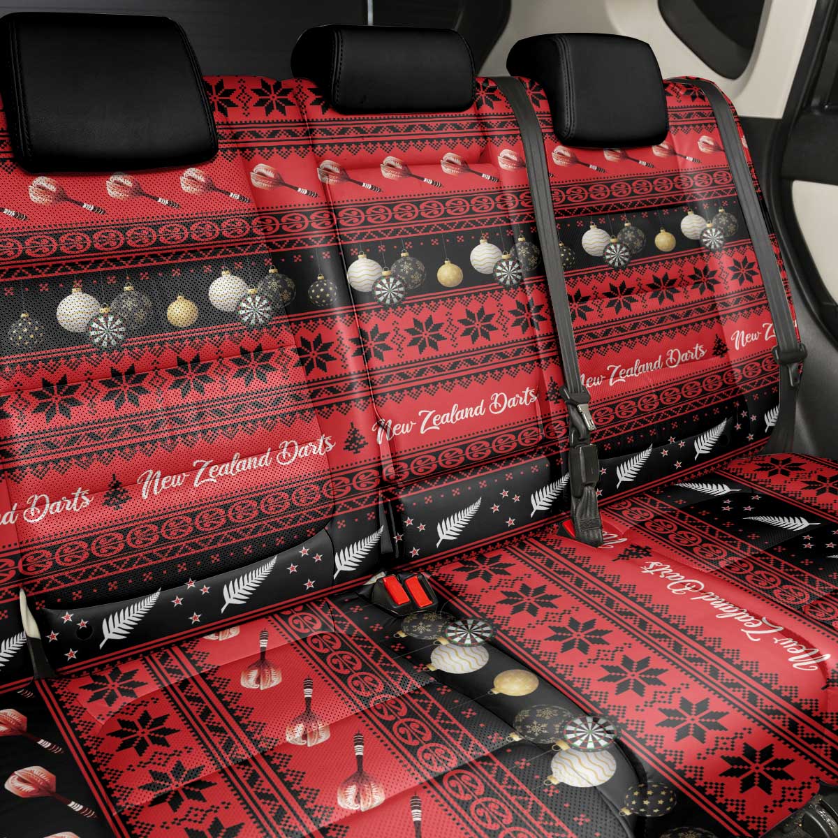 New Zealand Darts Christmas Back Car Seat Cover Merry Xmas Aotearoa Maori Red - Polynesian Pride