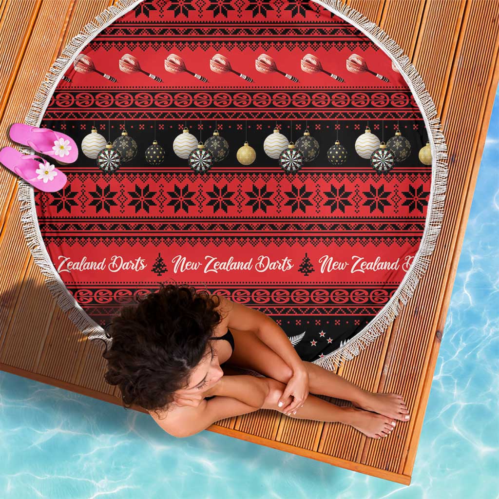 New Zealand Darts Christmas Beach Blanket Merry Xmas Aotearoa Maori Red - Polynesian Pride