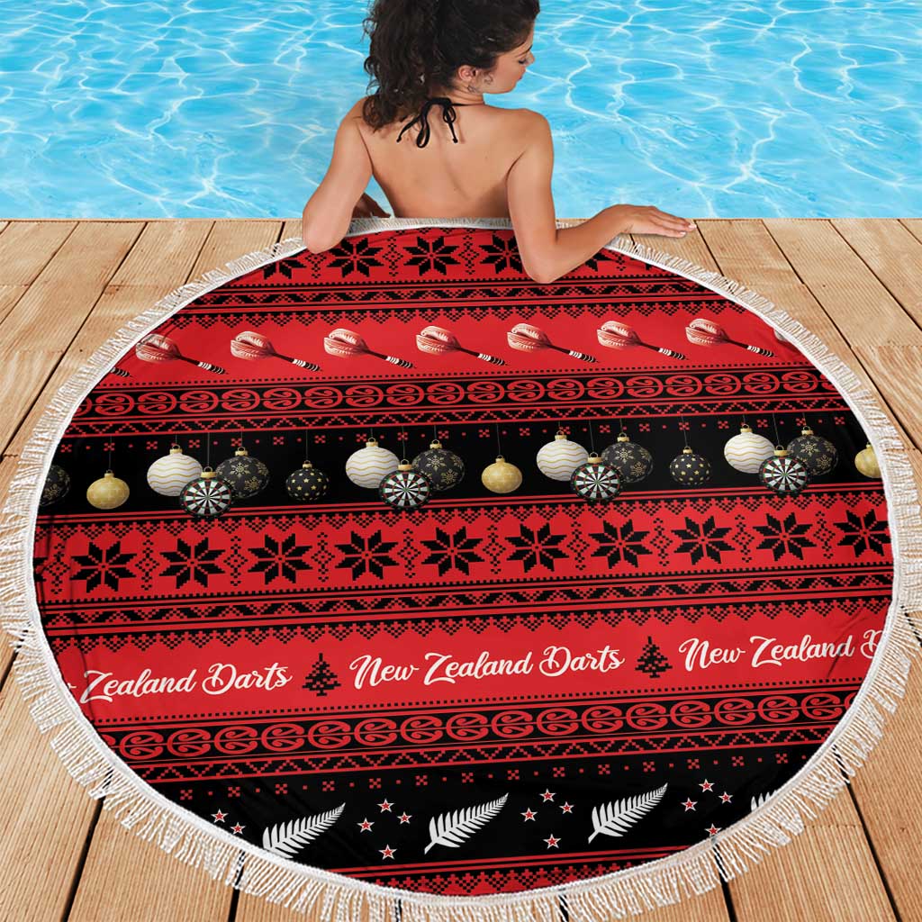 New Zealand Darts Christmas Beach Blanket Merry Xmas Aotearoa Maori Red - Polynesian Pride