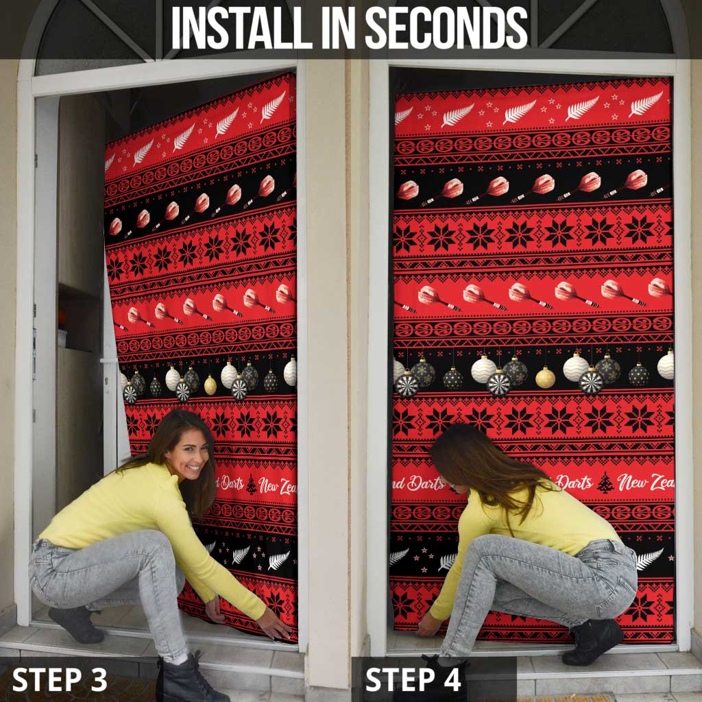 New Zealand Darts Christmas Door Cover Merry Xmas Aotearoa Maori Red - Polynesian Pride