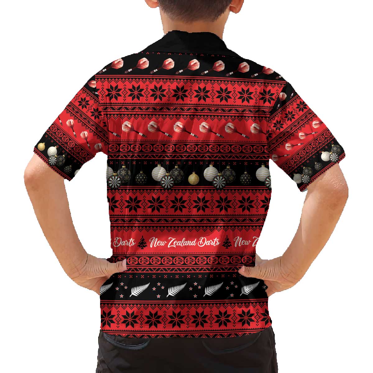 New Zealand Darts Christmas Family Matching Off The Shoulder Long Sleeve Dress and Hawaiian Shirt Merry Xmas Aotearoa Maori Red - Polynesian Pride