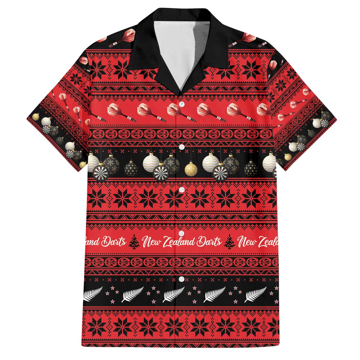 New Zealand Darts Christmas Family Matching Off The Shoulder Long Sleeve Dress and Hawaiian Shirt Merry Xmas Aotearoa Maori Red - Polynesian Pride