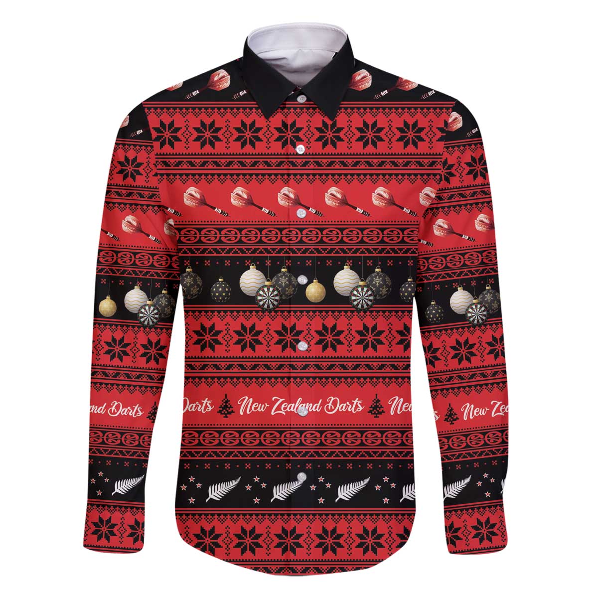 New Zealand Darts Christmas Family Matching Off The Shoulder Long Sleeve Dress and Hawaiian Shirt Merry Xmas Aotearoa Maori Red - Polynesian Pride