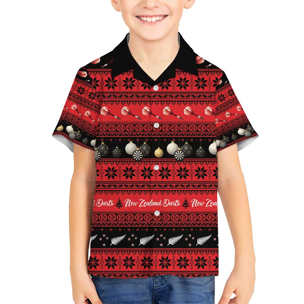 New Zealand Darts Christmas Family Matching Short Sleeve Bodycon Dress and Hawaiian Shirt Merry Xmas Aotearoa Maori Red - Polynesian Pride