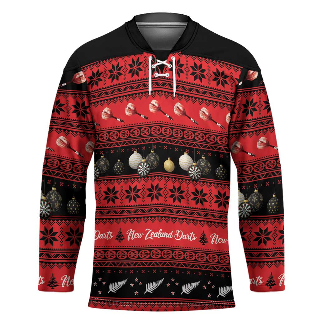 New Zealand Darts Christmas Hockey Jersey Merry Xmas Aotearoa Maori Red - Polynesian Pride