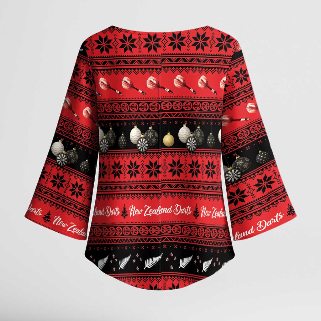 New Zealand Darts Christmas Kimono Sleeve Blouse Merry Xmas Aotearoa Maori Red - Polynesian Pride