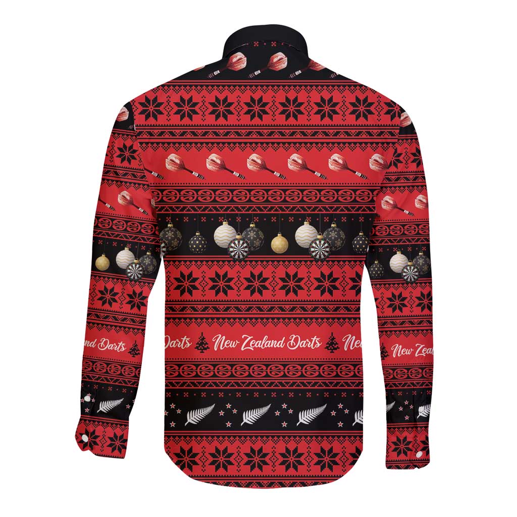 New Zealand Darts Christmas Long Sleeve Button Shirt Merry Xmas Aotearoa Maori Red - Polynesian Pride