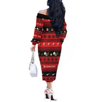 New Zealand Darts Christmas Off The Shoulder Long Sleeve Dress Merry Xmas Aotearoa Maori Red - Polynesian Pride