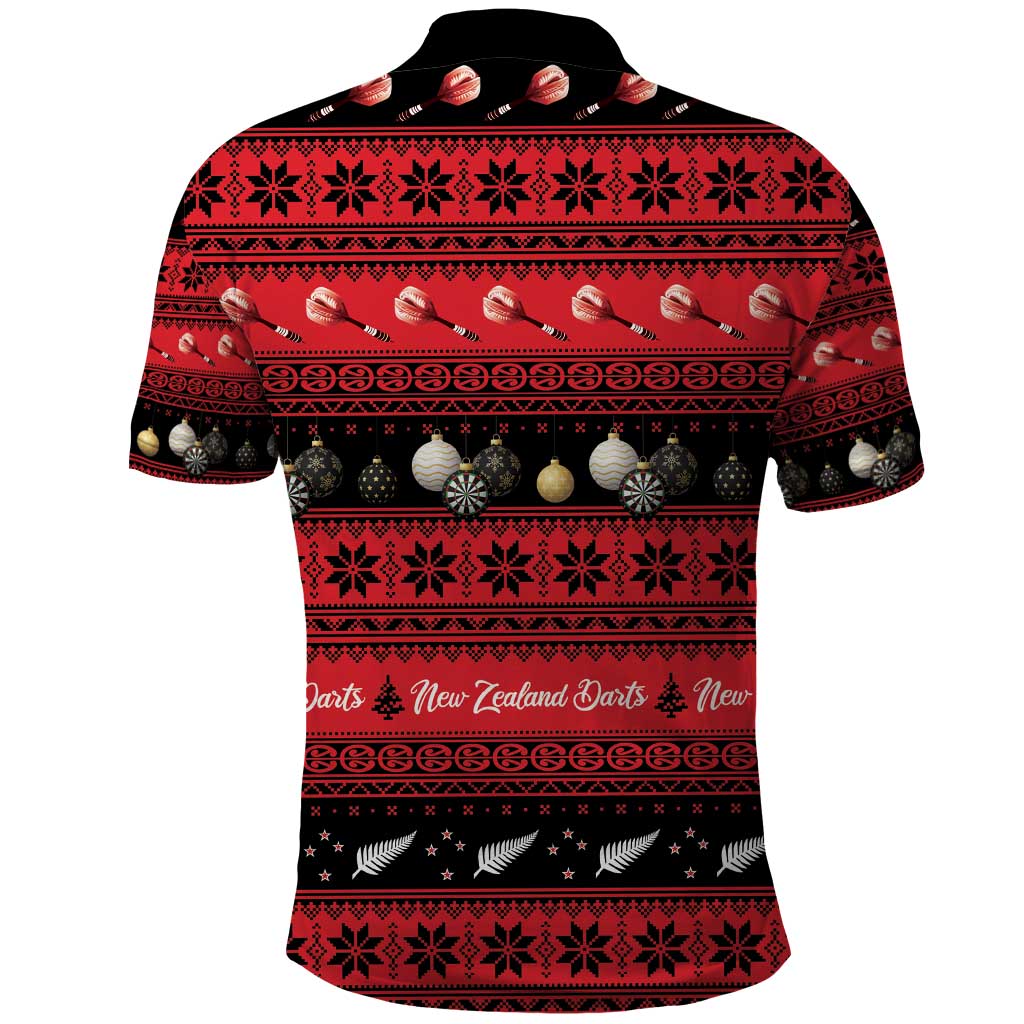 New Zealand Darts Christmas Polo Shirt Merry Xmas Aotearoa Maori Red - Polynesian Pride