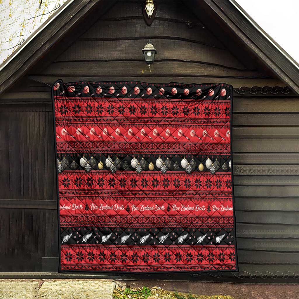 New Zealand Darts Christmas Quilt Merry Xmas Aotearoa Maori Red - Polynesian Pride
