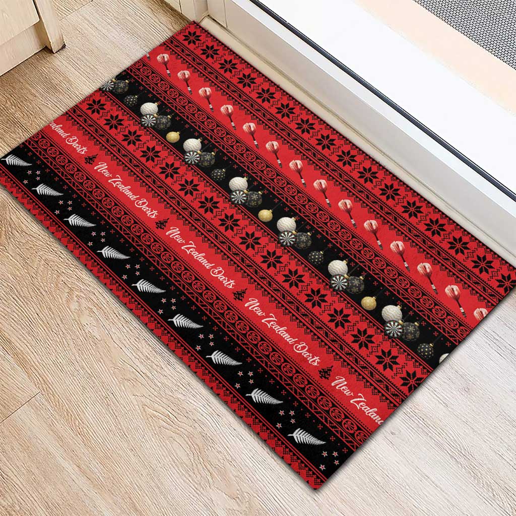 New Zealand Darts Christmas Rubber Doormat Merry Xmas Aotearoa Maori Red - Polynesian Pride