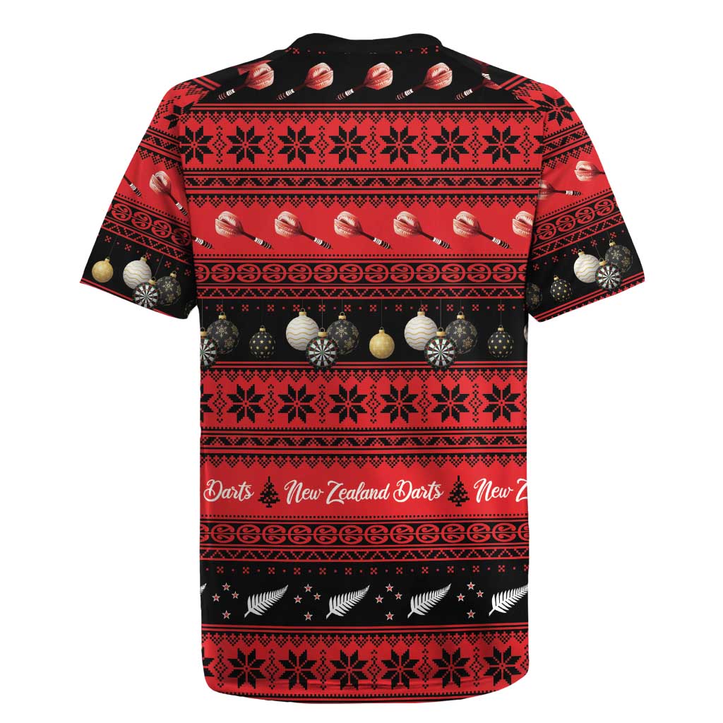 New Zealand Darts Christmas Rugby Jersey Merry Xmas Aotearoa Maori Red - Polynesian Pride