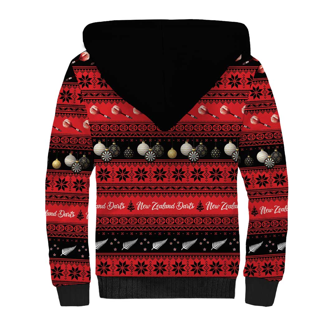 New Zealand Darts Christmas Sherpa Hoodie Merry Xmas Aotearoa Maori Red - Polynesian Pride