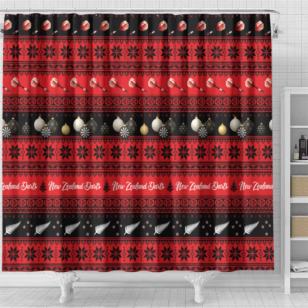 New Zealand Darts Christmas Shower Curtain Merry Xmas Aotearoa Maori Red - Polynesian Pride