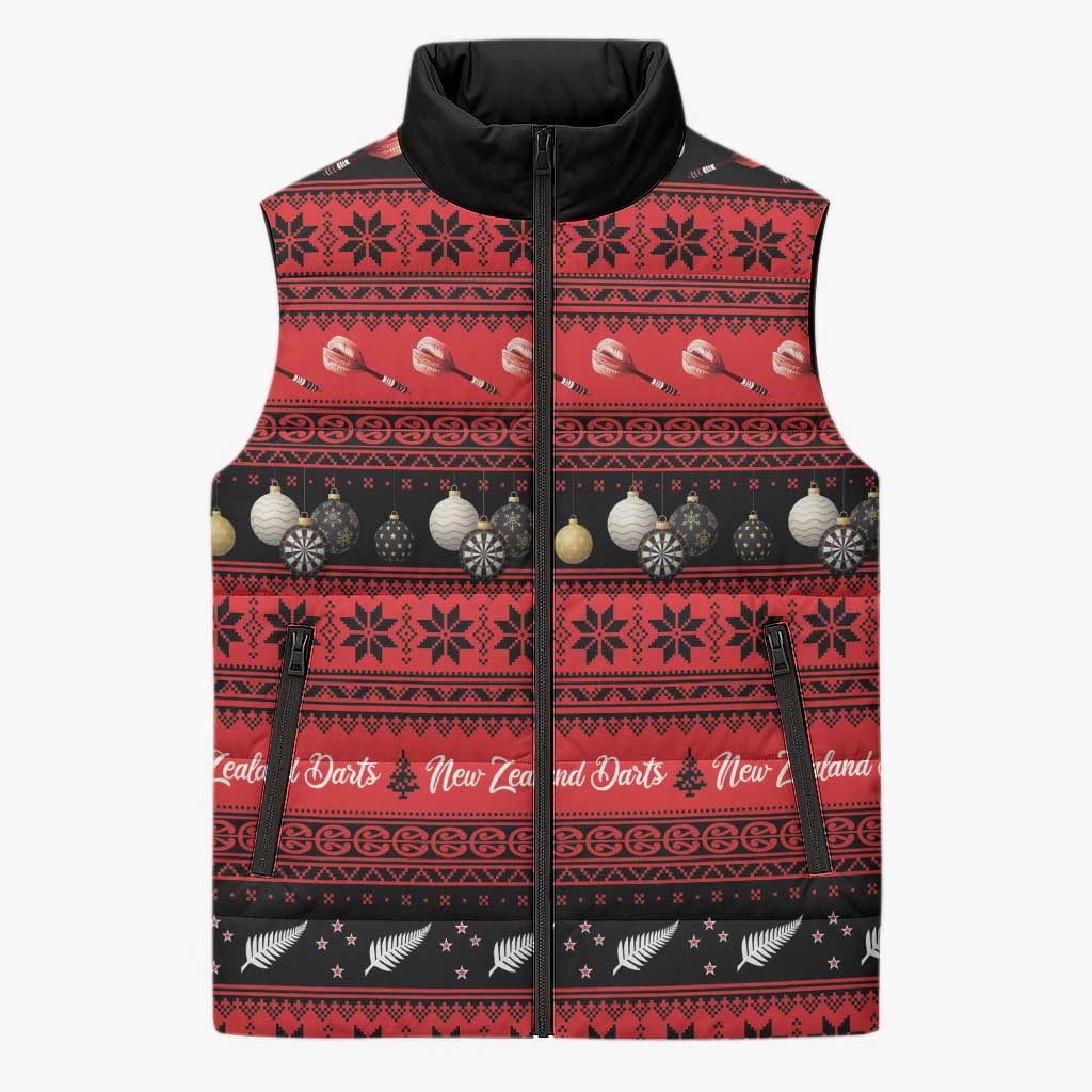 New Zealand Darts Christmas Sleeveless Puffer Jacket Merry Xmas Aotearoa Maori Red LT14 Unisex Red - Polynesian Pride