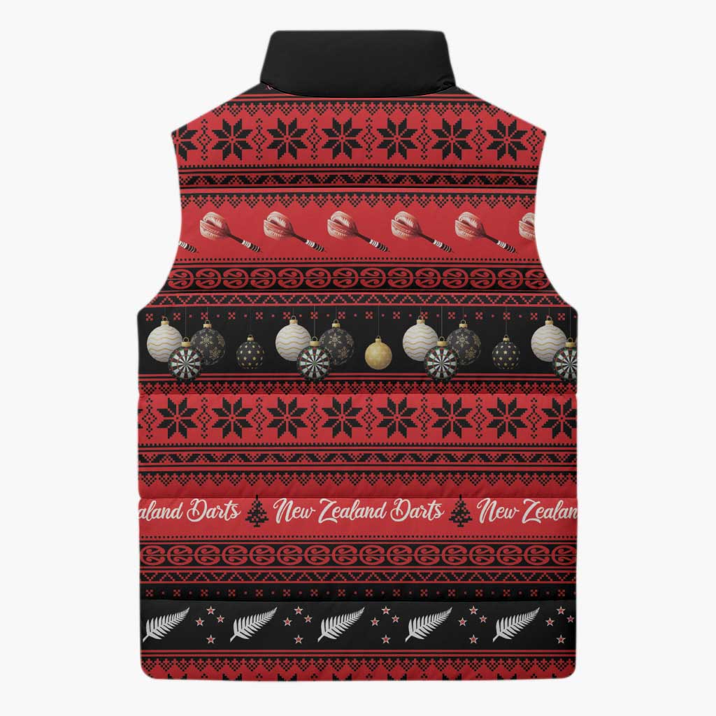 New Zealand Darts Christmas Sleeveless Puffer Jacket Merry Xmas Aotearoa Maori Red LT14 - Polynesian Pride