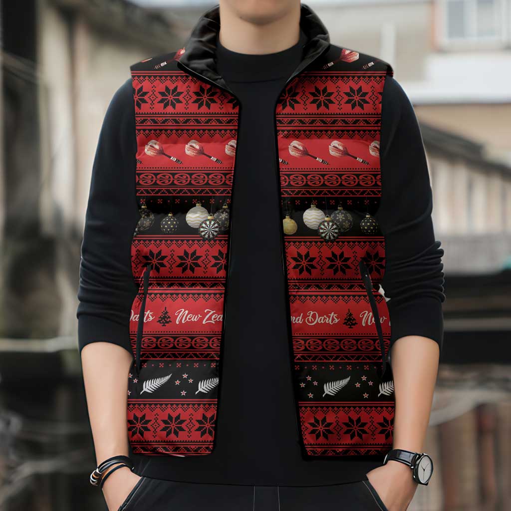 New Zealand Darts Christmas Sleeveless Puffer Jacket Merry Xmas Aotearoa Maori Red LT14 - Polynesian Pride