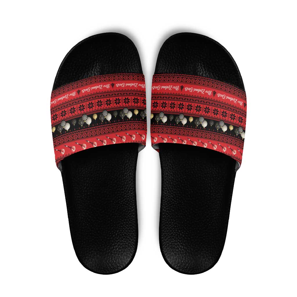 New Zealand Darts Christmas Slide Sandals Merry Xmas Aotearoa Maori Red - Polynesian Pride