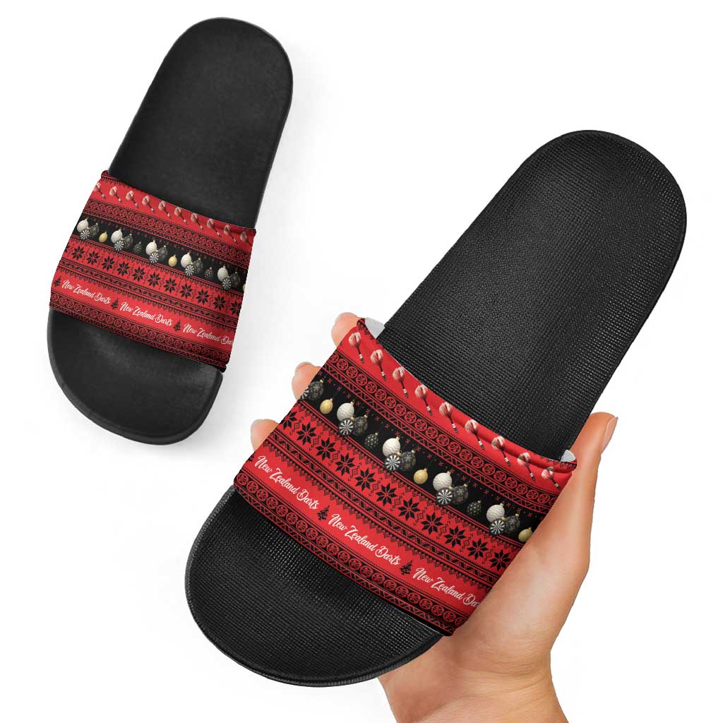 New Zealand Darts Christmas Slide Sandals Merry Xmas Aotearoa Maori Red - Polynesian Pride